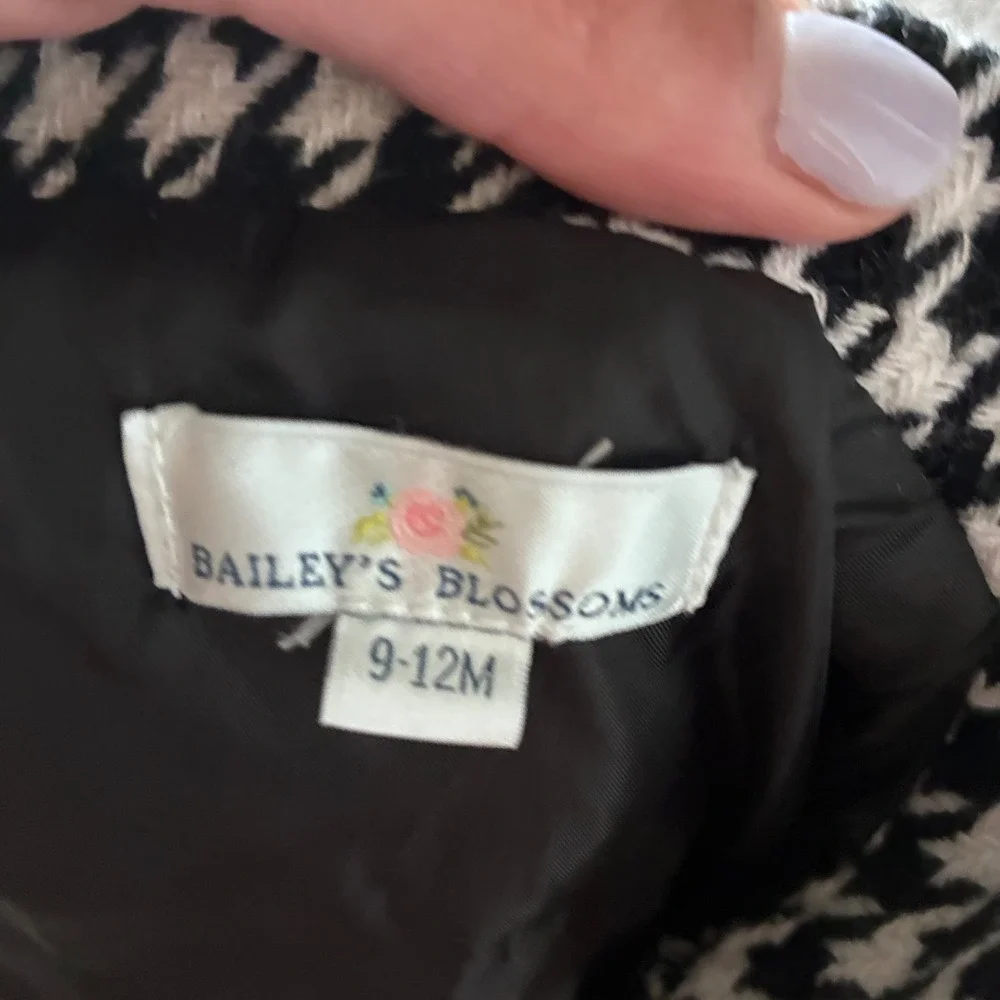 Baileys Blossoms Baby Girls Houndstooth Peplum Jacket Black White 9-12M